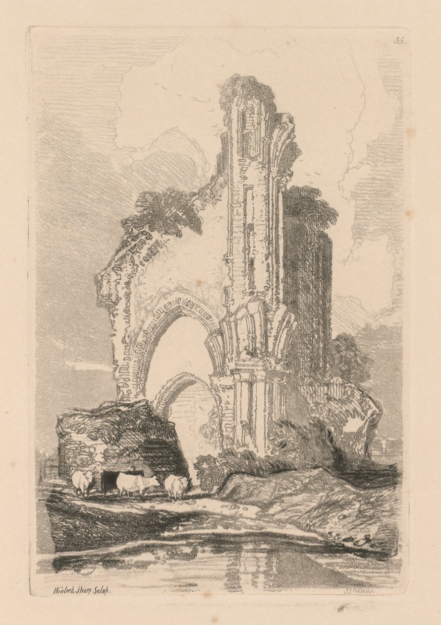 Liber Studiorum: Plate 35, Wenlock Priory, Salop, 1838. av John Sell Cotman