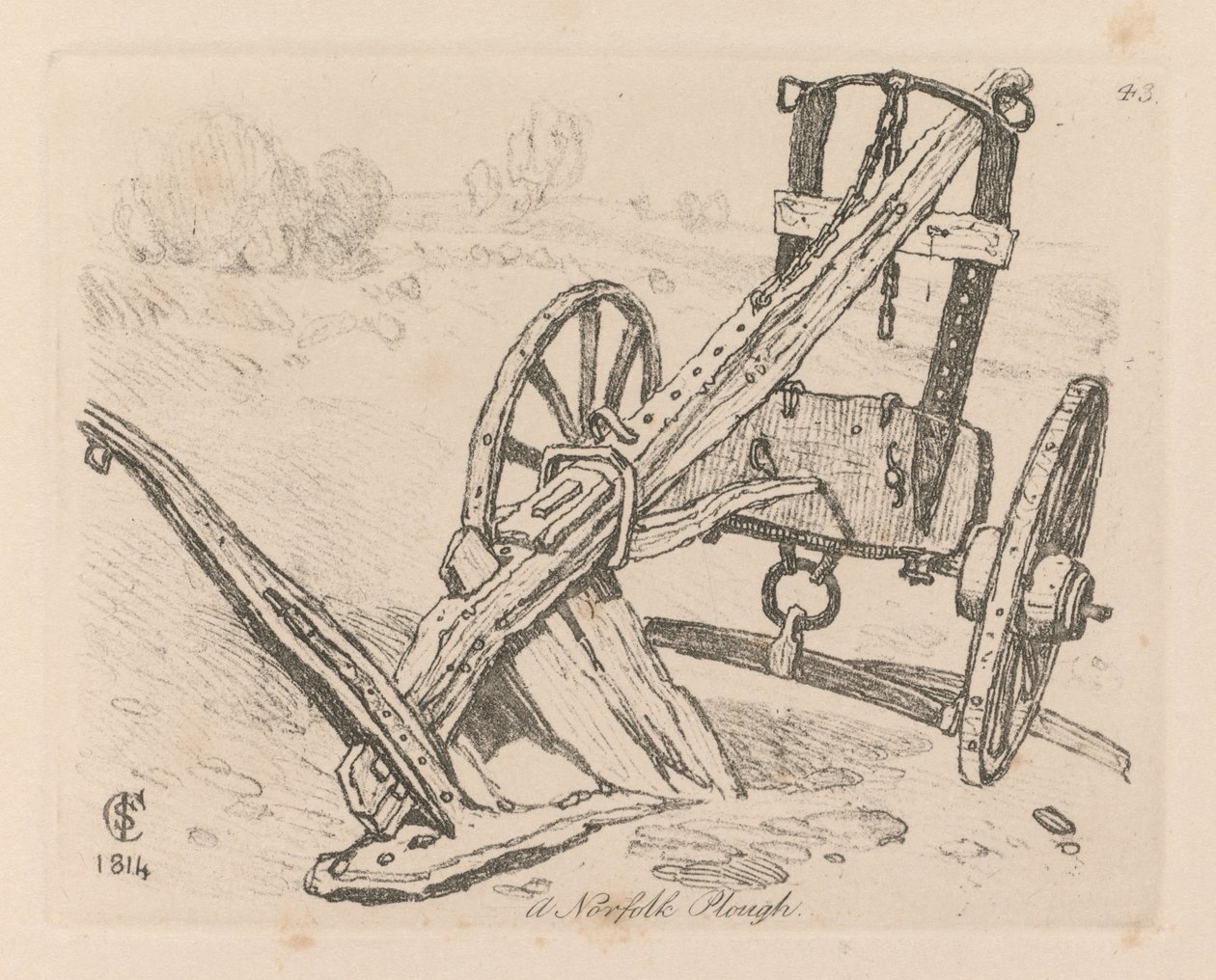 Studiebok: Plate 43, A Norfolk Plough av John Sell Cotman