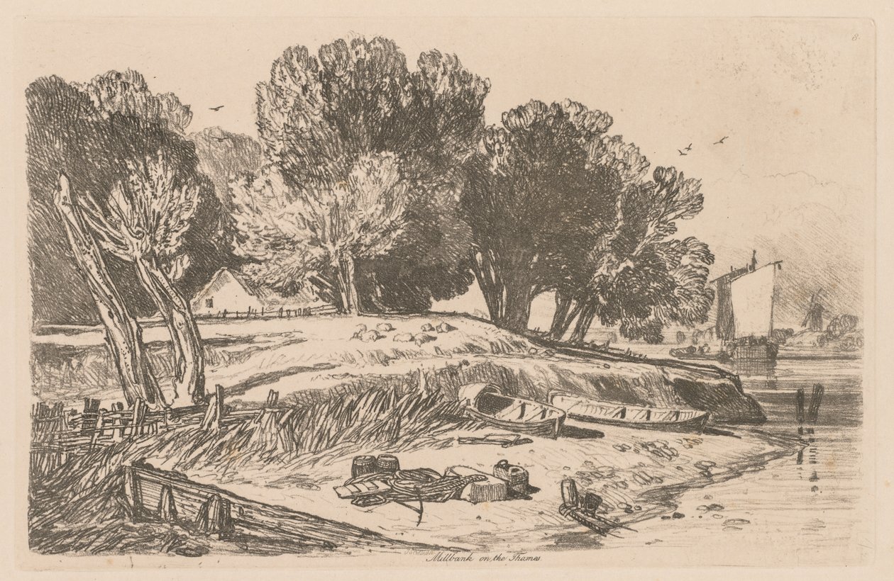 Liber Studiorum: Plate 8, Millbank on the Thames, 1838. av John Sell Cotman
