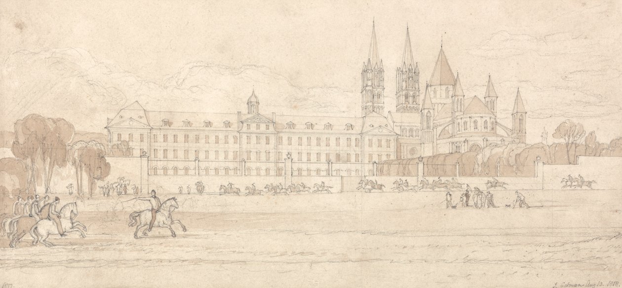 Militærskole og Abbey Church of St Stephen i Caen av John Sell Cotman