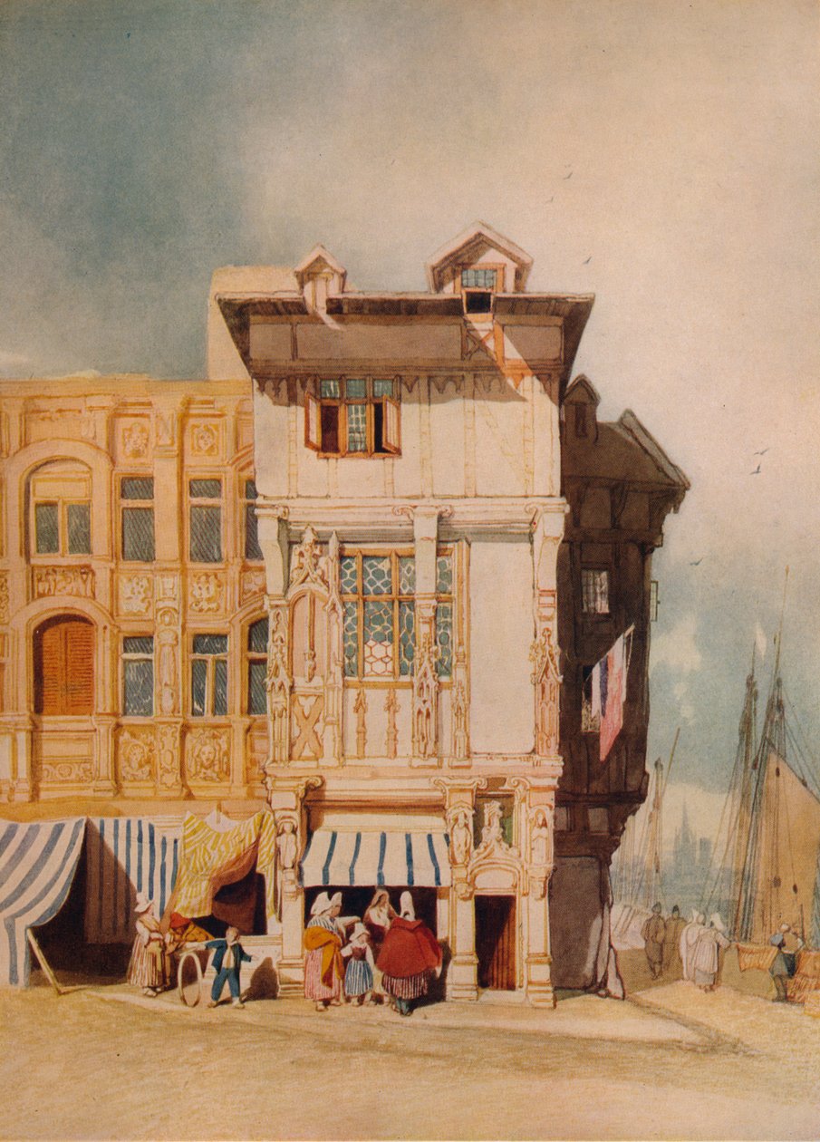 Gamle hus, med figurer, c1836 av John Sell Cotman