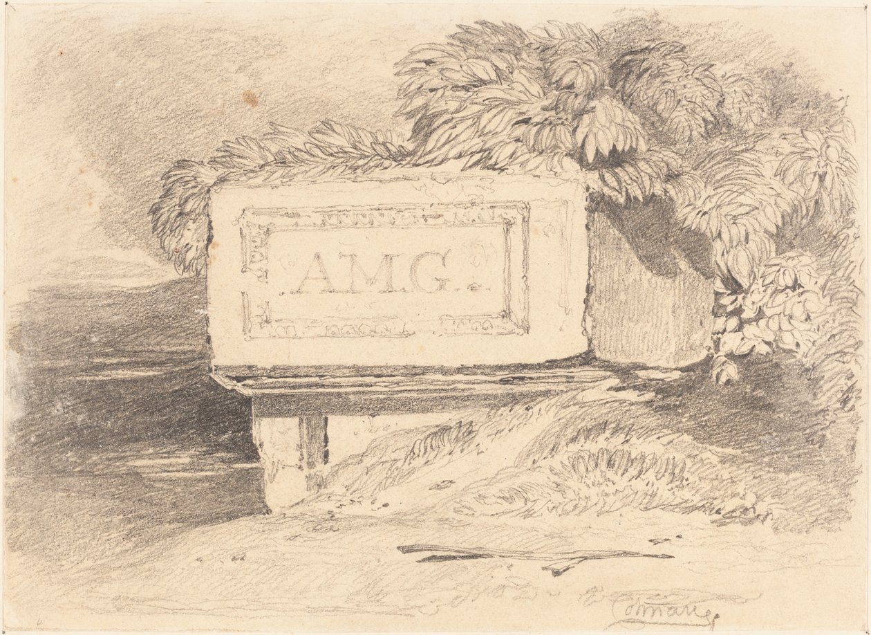 Ødelagt grav påskrevet "A.M.G." av John Sell Cotman