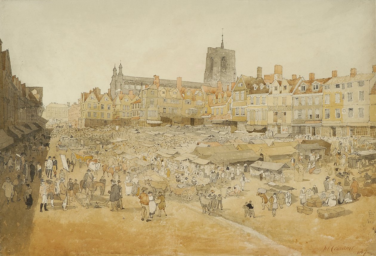 The Market Place, Norwich, hentet fra Mr Coopers, 1807 av John Sell Cotman