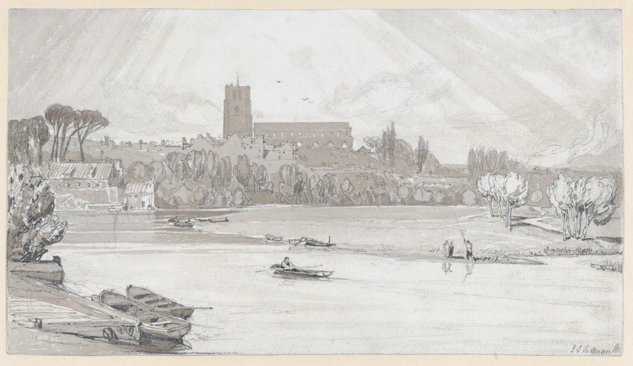 Byen Beccles sett fra broen, Suffolk av John Sell Cotman