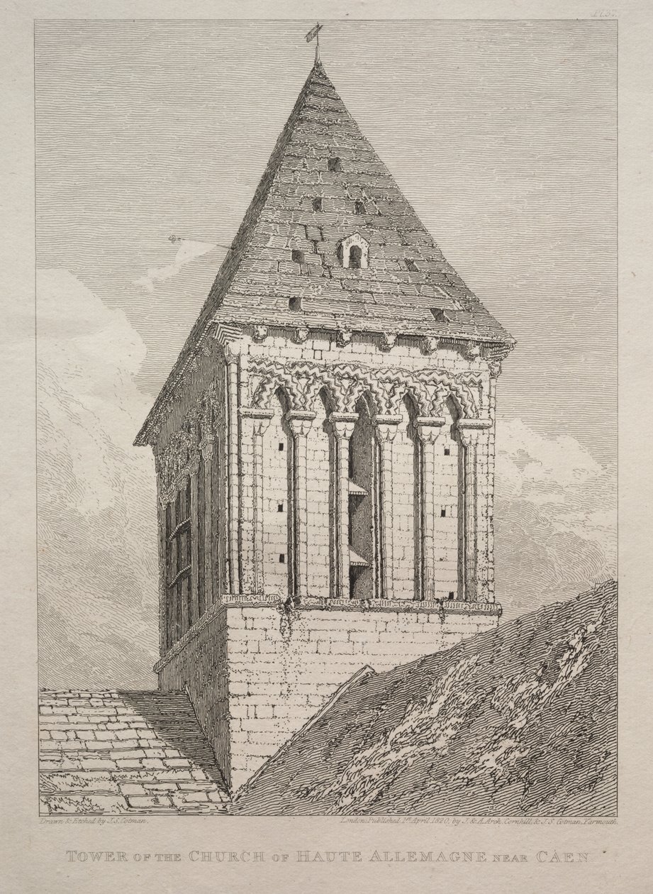 Tårnet til kirken Haute Allemagne nær Caen av John Sell Cotman