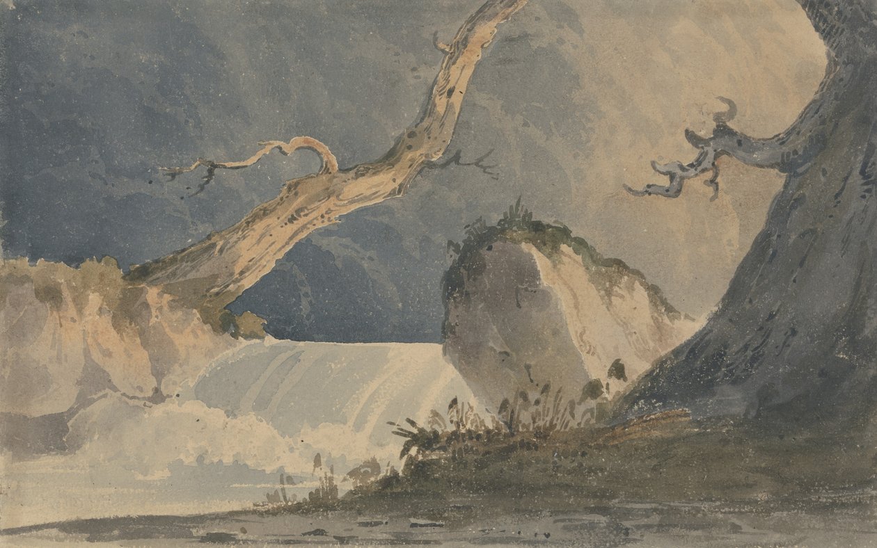 Foss i et øde landskap (akvarell på papir) av John Sell Cotman