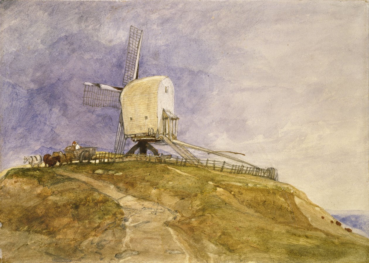 Vindmølle på en høyde, 1800-tallet av John Sell Cotman