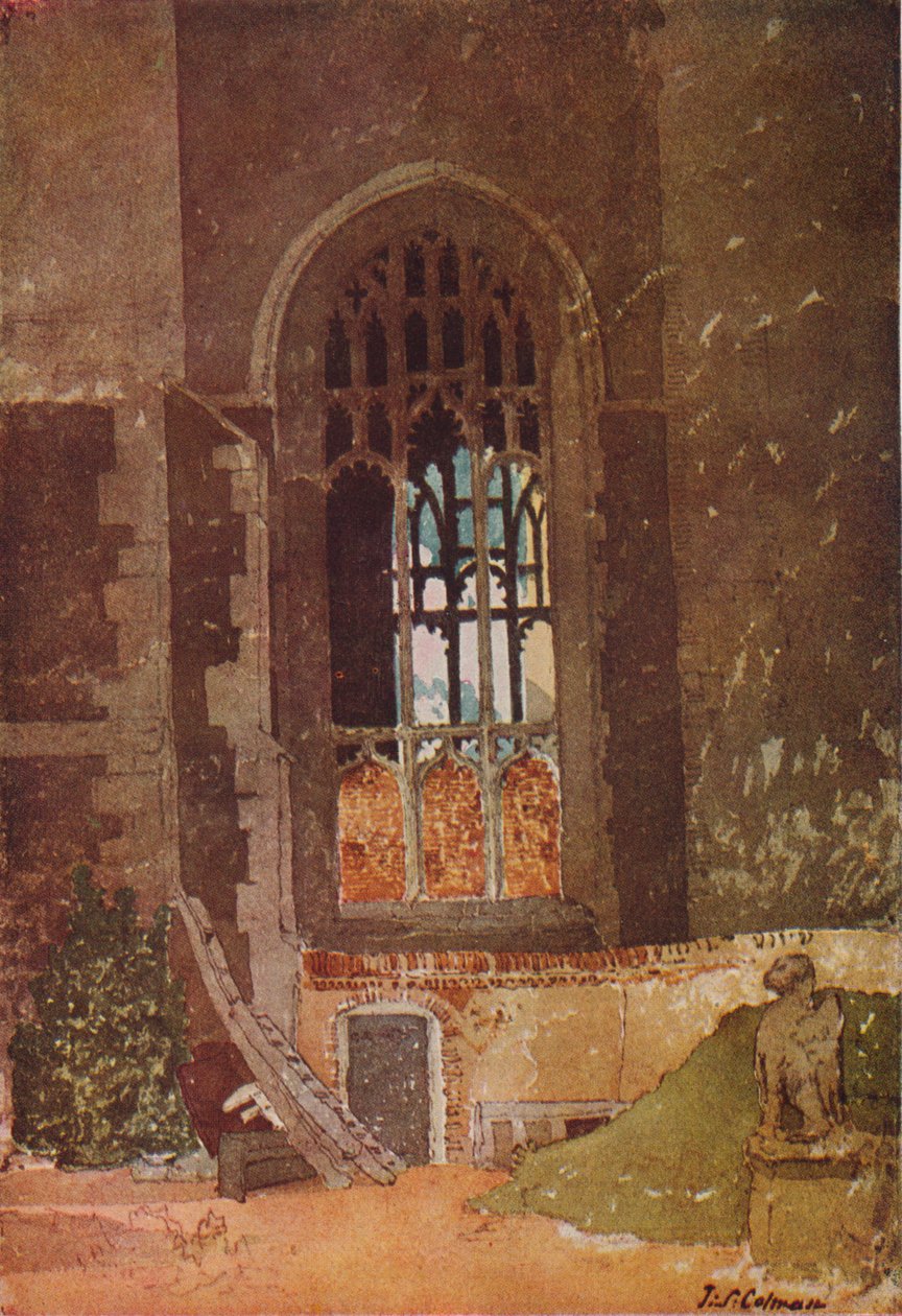 Vindu mellom St. Andrews Hall og den nederlandske kirken, Norwich, c1908 av John Sell Cotman