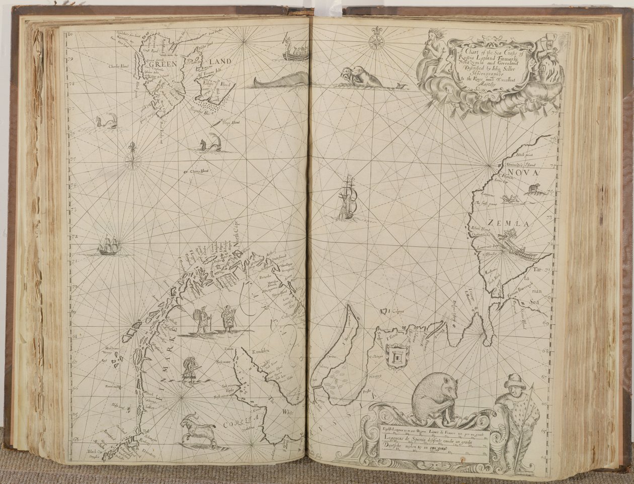 Et kart over havkystene i Russland, Lappland, Finmarke, Nova Zemla og Grønland, 1671 av John Seller