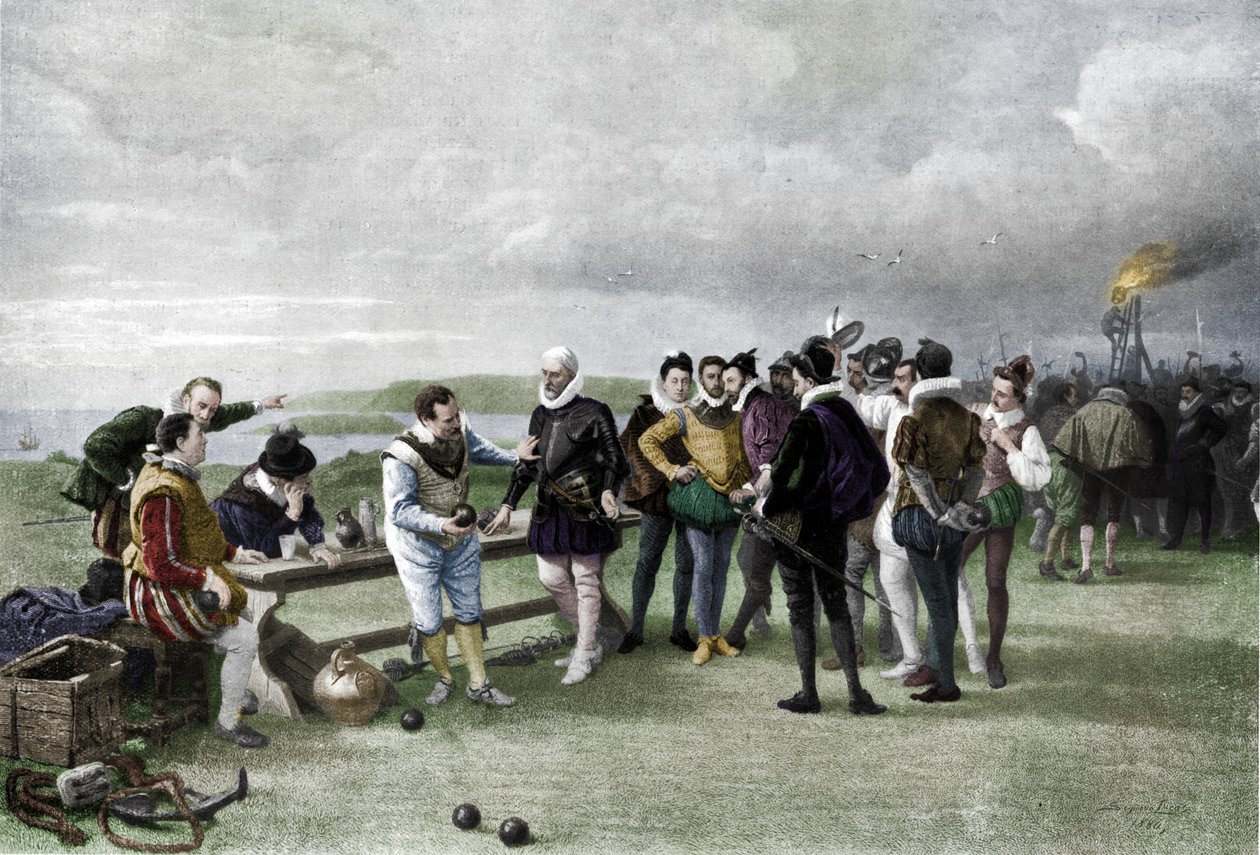Armadaen i sikte, Plymouth hakke, 1880, 1911 av John Seymour Lucas