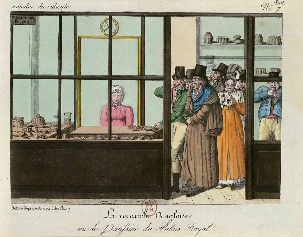 The English Revenge eller, The Patisserie at the Palais Royal, ca. 1815 av John Sharp