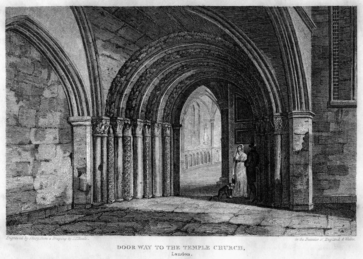 Døråpning til Temple Church, London, 1815. av John Shury