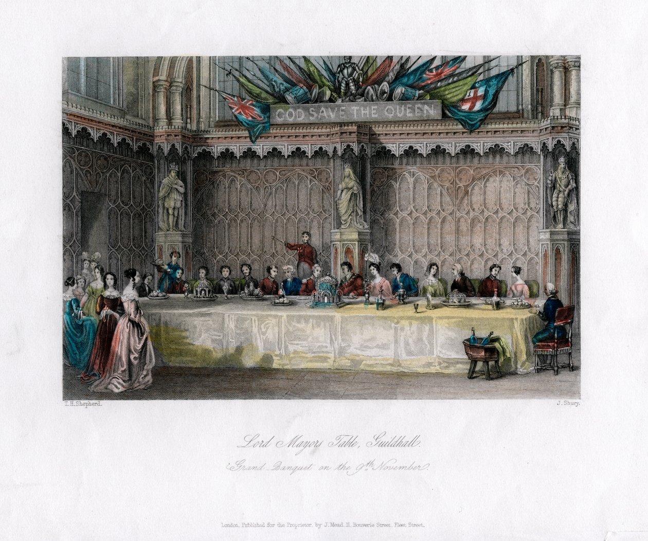 Lord Mayors-bordet, storslått bankett, Guildhall, City of London, 1800-tallet. av John Shury