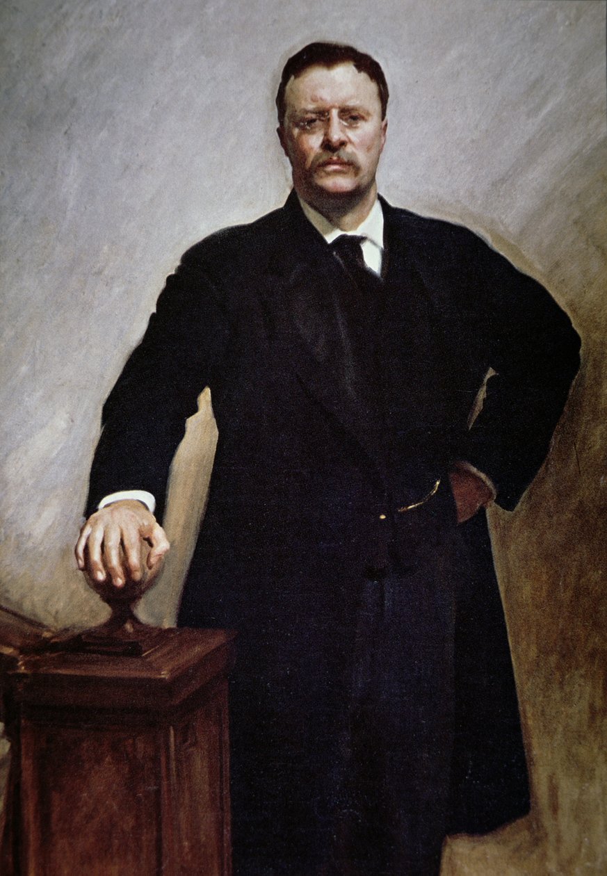 Theodore Roosevelt (farge litho) av John Singer (after) Sargent