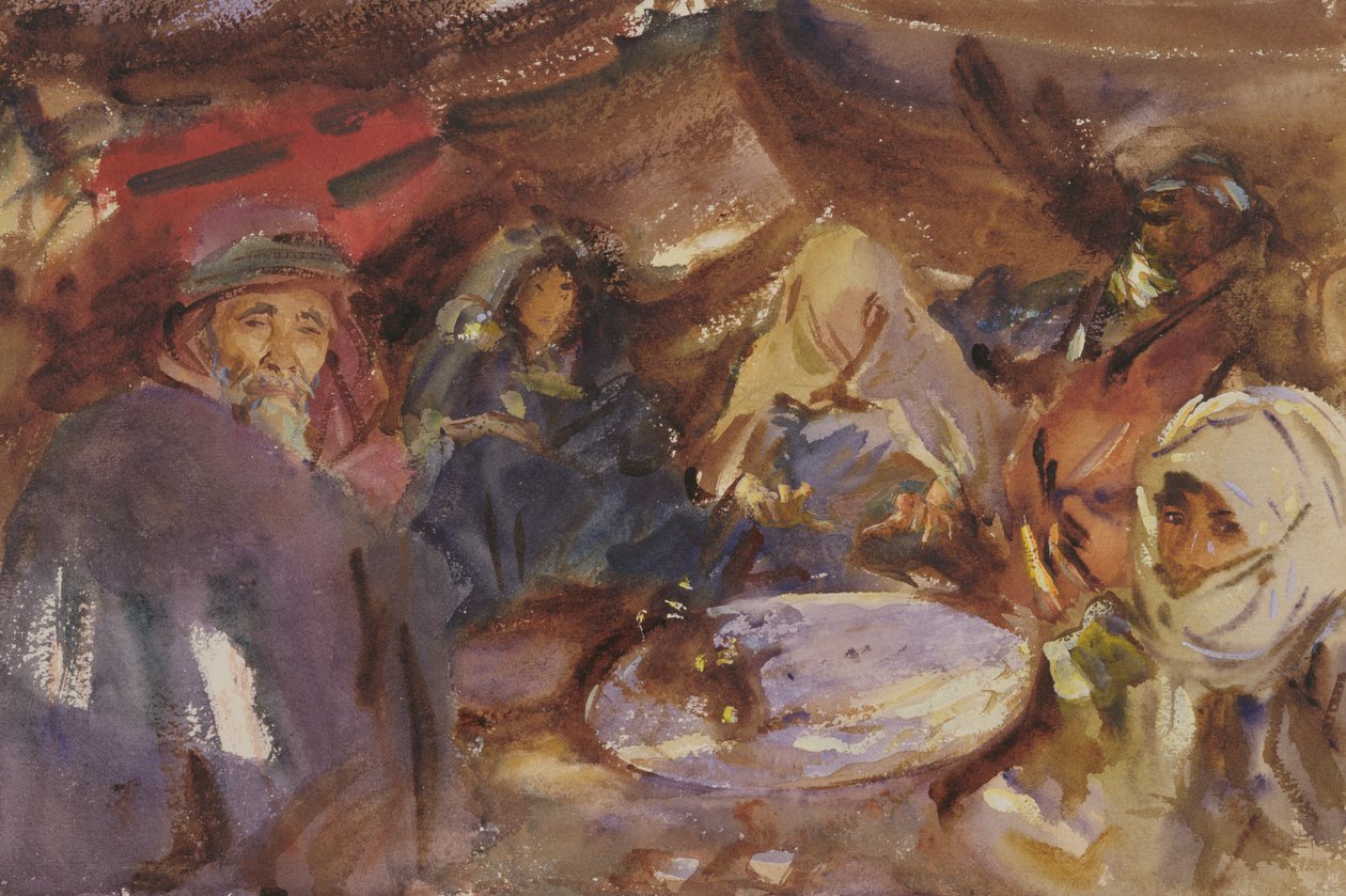 Arabiske sigøynere i et telt, 1905-06 (wc forhøyet med hvitt på papir) av John Singer Sargent
