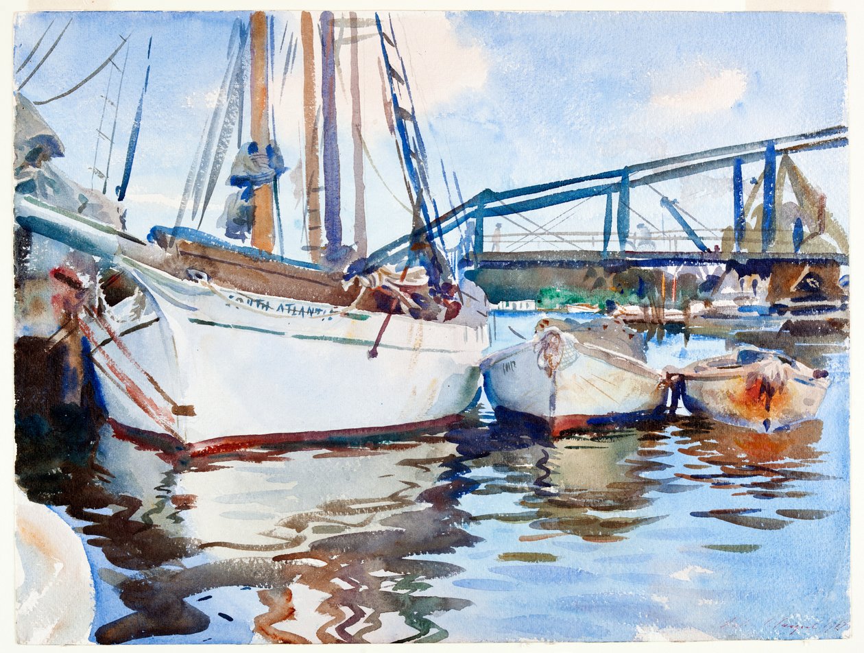 Båter ved Anchor, 1917 (wc over grafitt på papir) av John Singer Sargent
