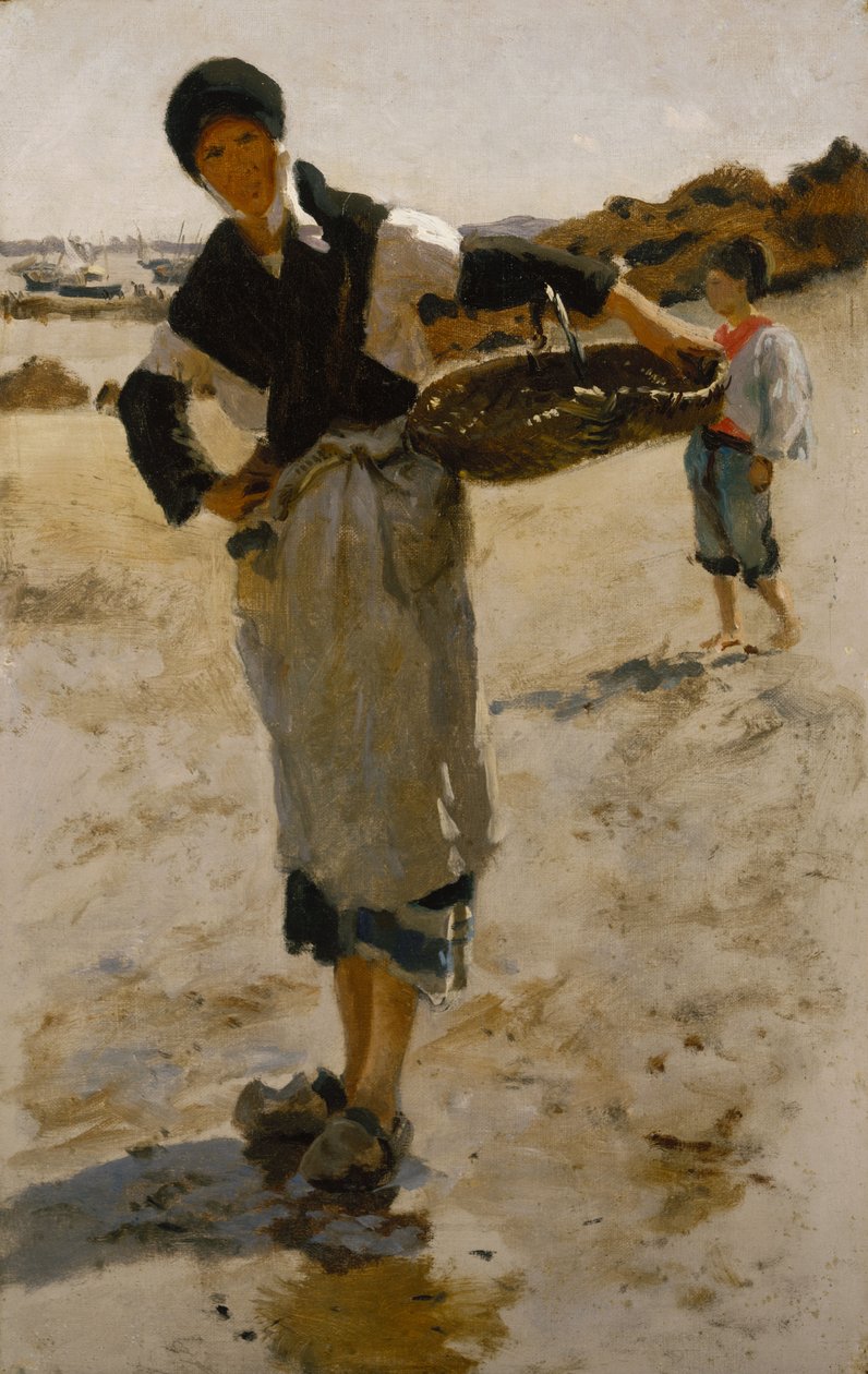 Bretonsk kvinne med en kurv, skisse for østerssamlere i Cancale av John Singer Sargent