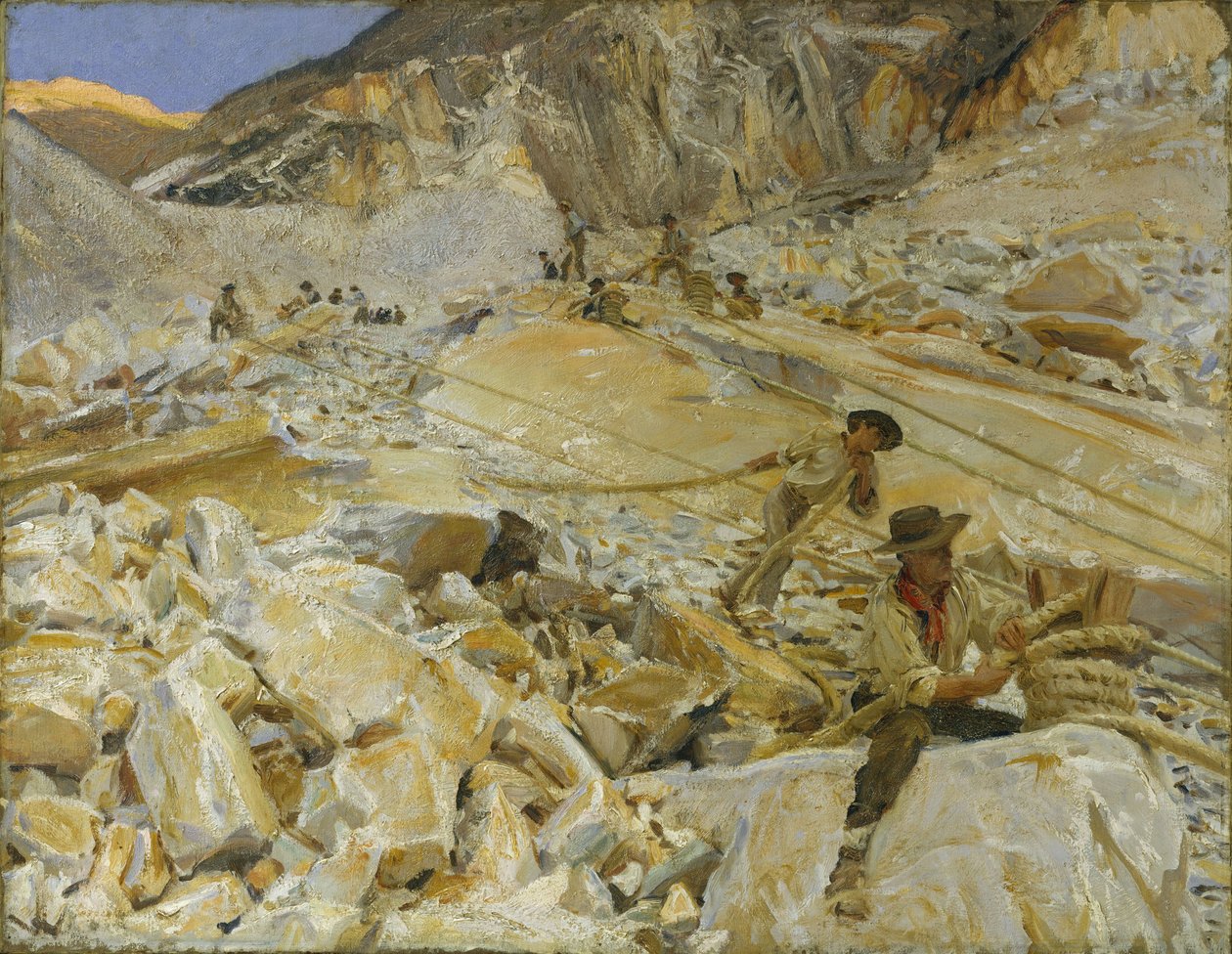 Å bringe ned marmor fra steinbruddene til Carrara, 1911 av John Singer Sargent