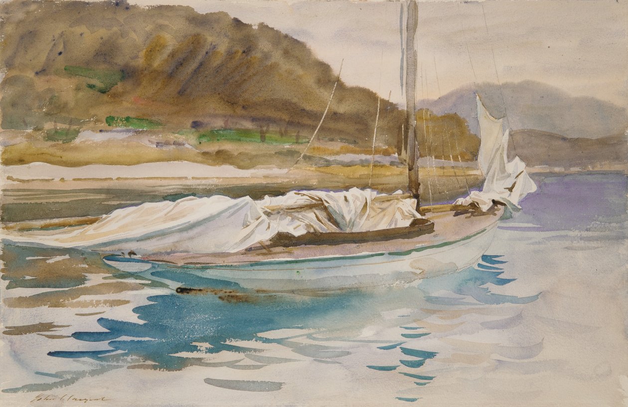 Idle Sails, 1913 (wc og grafitt på hvitt vevd papir) av John Singer Sargent
