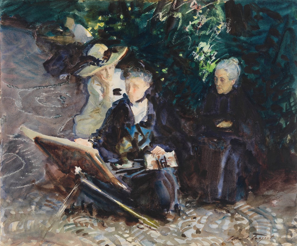 In the Generalife, 1912 (wc, voksstift og grafitt på hvitt vevd papir) av John Singer Sargent