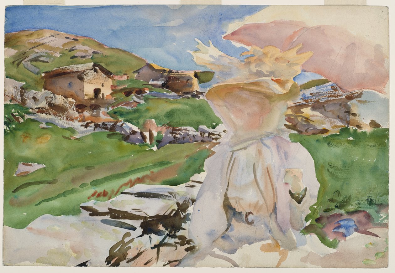 I Simplon Pass, 1909 (gjennomskinnelig wc og innslag av ugjennomsiktig wc og voksresist med grafittundertegning) av John Singer Sargent