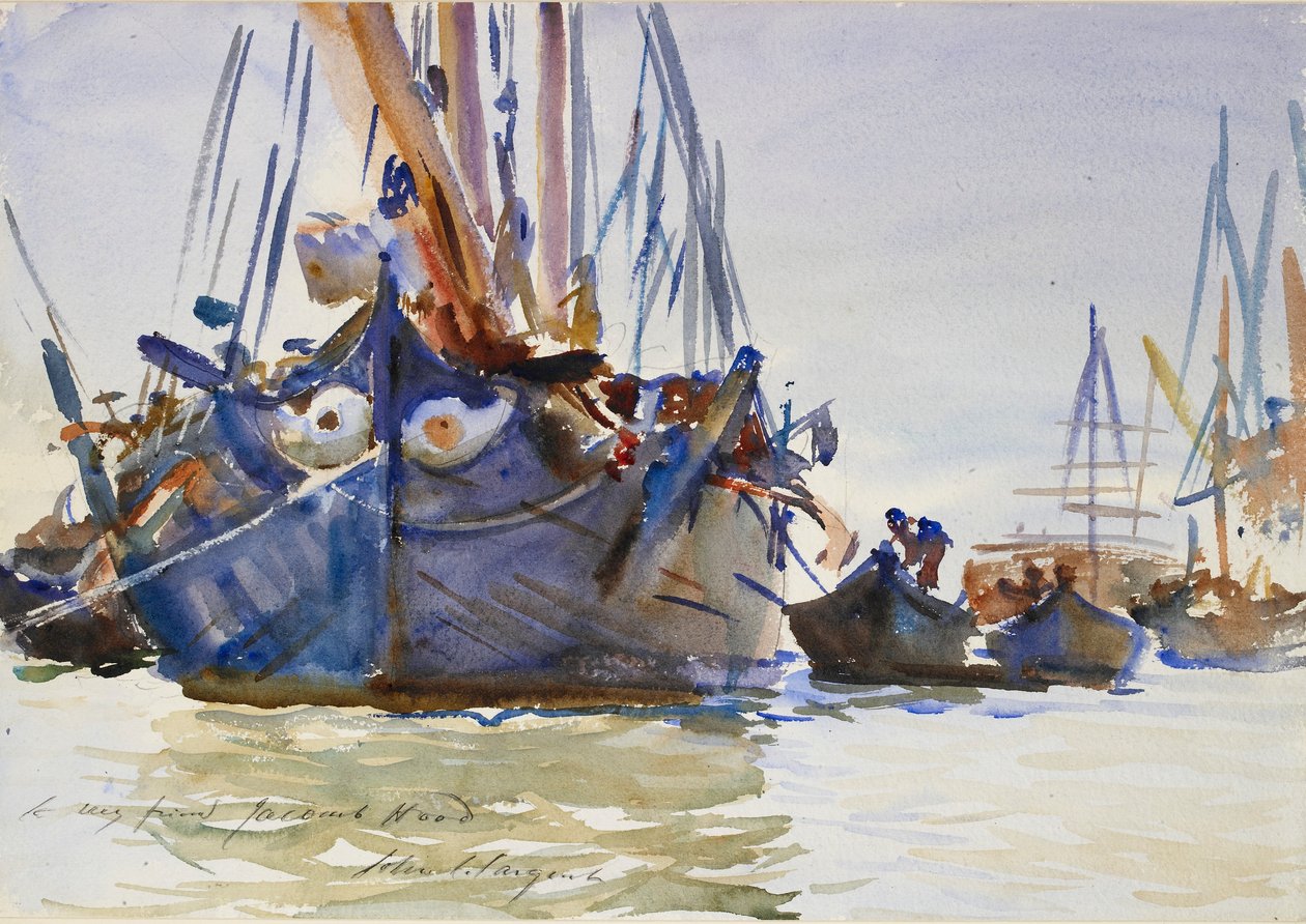 Italienske seilfartøy ved anker, c1904-1907 av John Singer Sargent