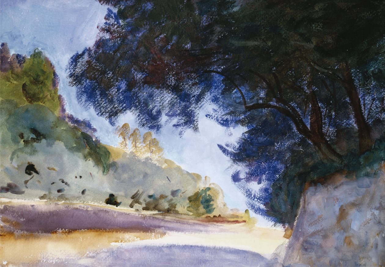 Landskap, oliventrær, Korfu, 1909 av John Singer Sargent