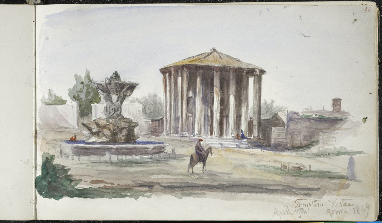 Landskap med figurer, Templum Vestas, Roma, 9. april 1869 (akvarell over grafitt på off-white vevd papir) av John Singer Sargent