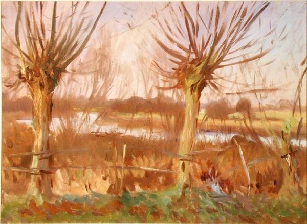 Landskap med trær, Calcot-on-the-Thames, ca. 1888 (olje på lerret) av John Singer Sargent