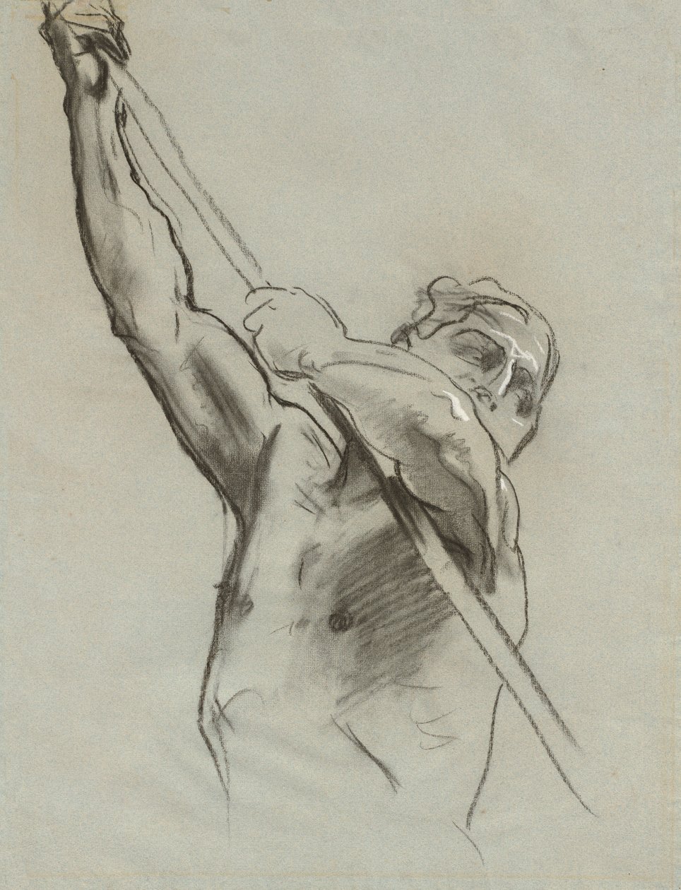 Mannlig torso med stang, 1890-1900. av John Singer Sargent