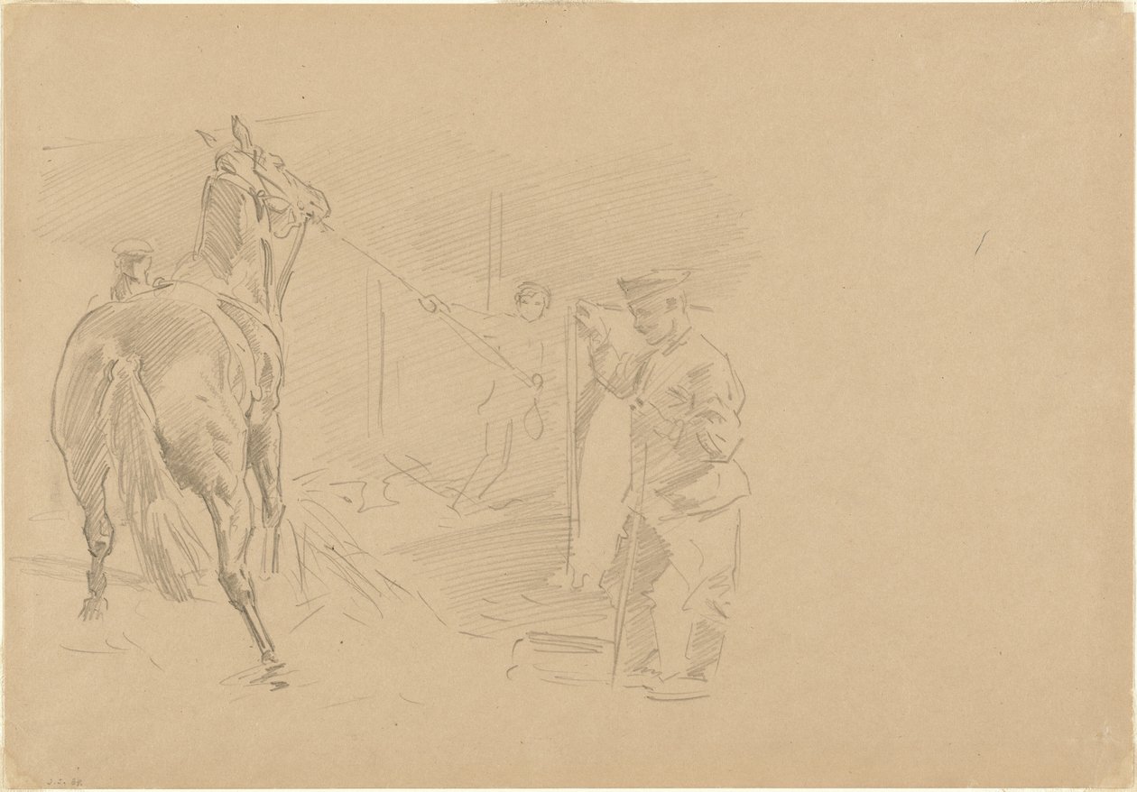 Mann som trekker en hest inn i en bås av John Singer Sargent