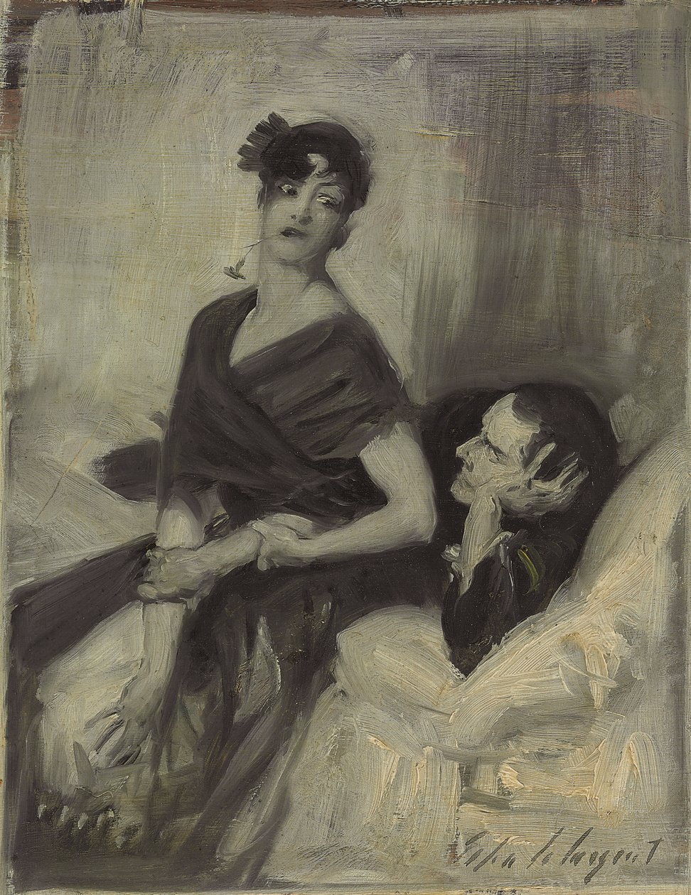 Mann og kvinne på en seng, ca. 1880-1882 av John Singer Sargent