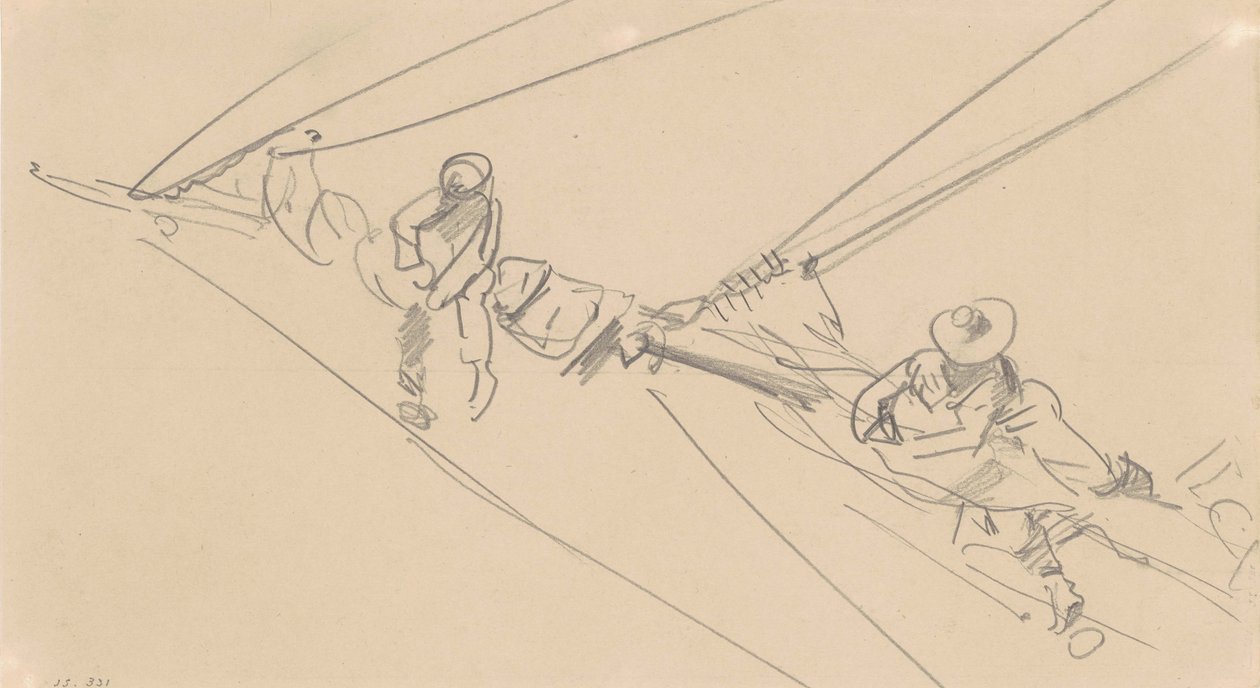 Men on a Spar, ca. 1876 (grafitt på vevd papir) av John Singer Sargent
