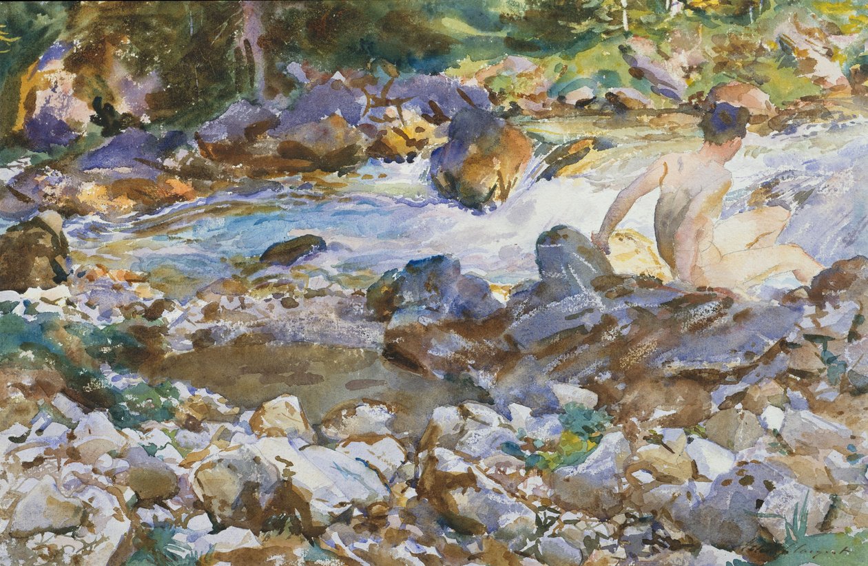 Mountain Stream, ca. 1912-14 (Akvarell og grafitt på off-white vevd papir) av John Singer Sargent