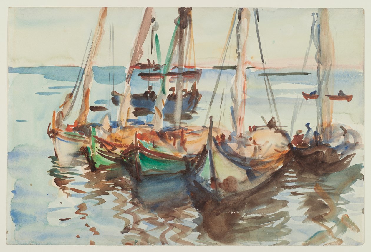 Portugisiske båter, ca. 1902-03 (wc på papir) av John Singer Sargent