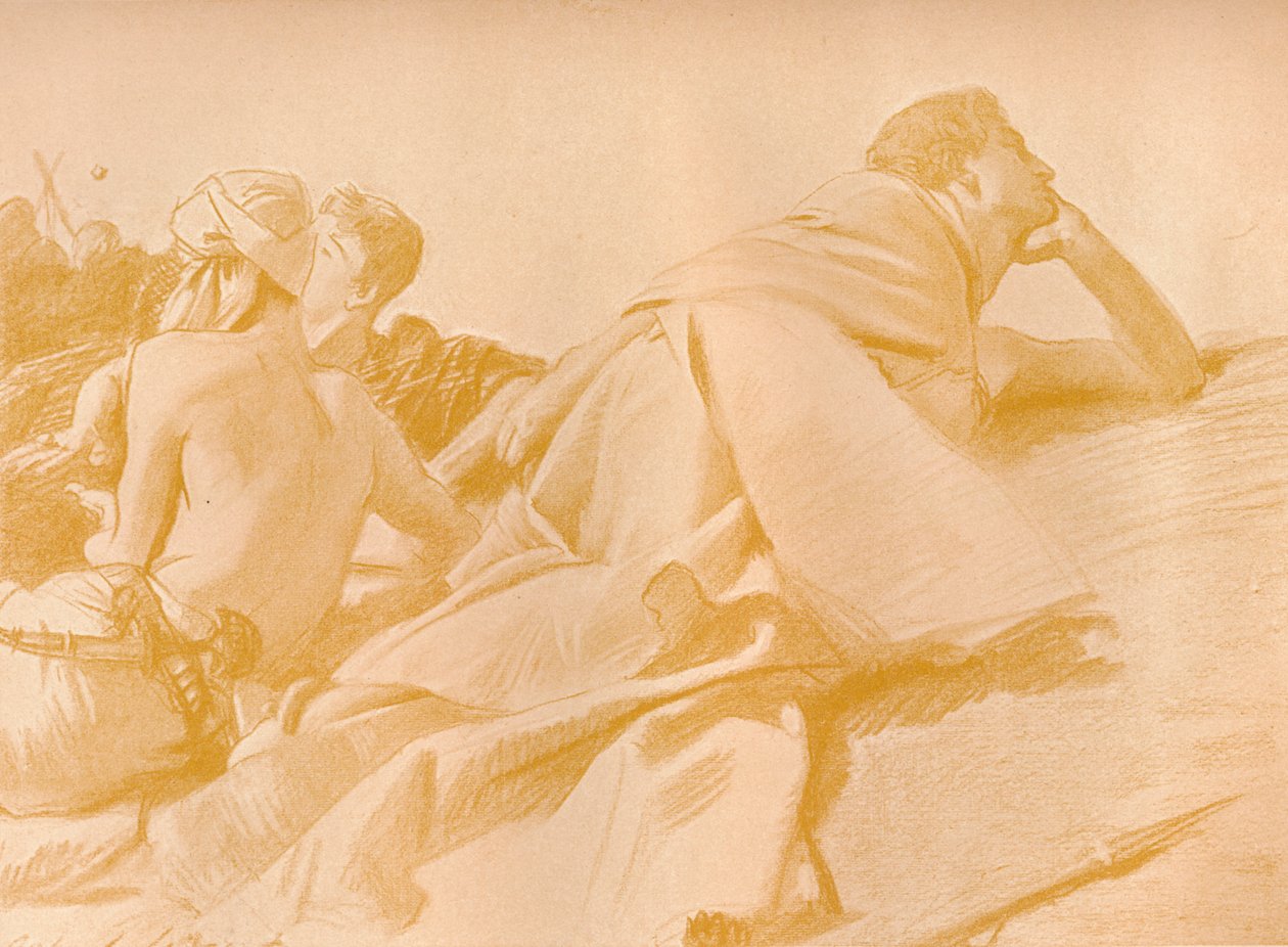 Liggende figurer David i Sauls leir, c1905 av John Singer Sargent