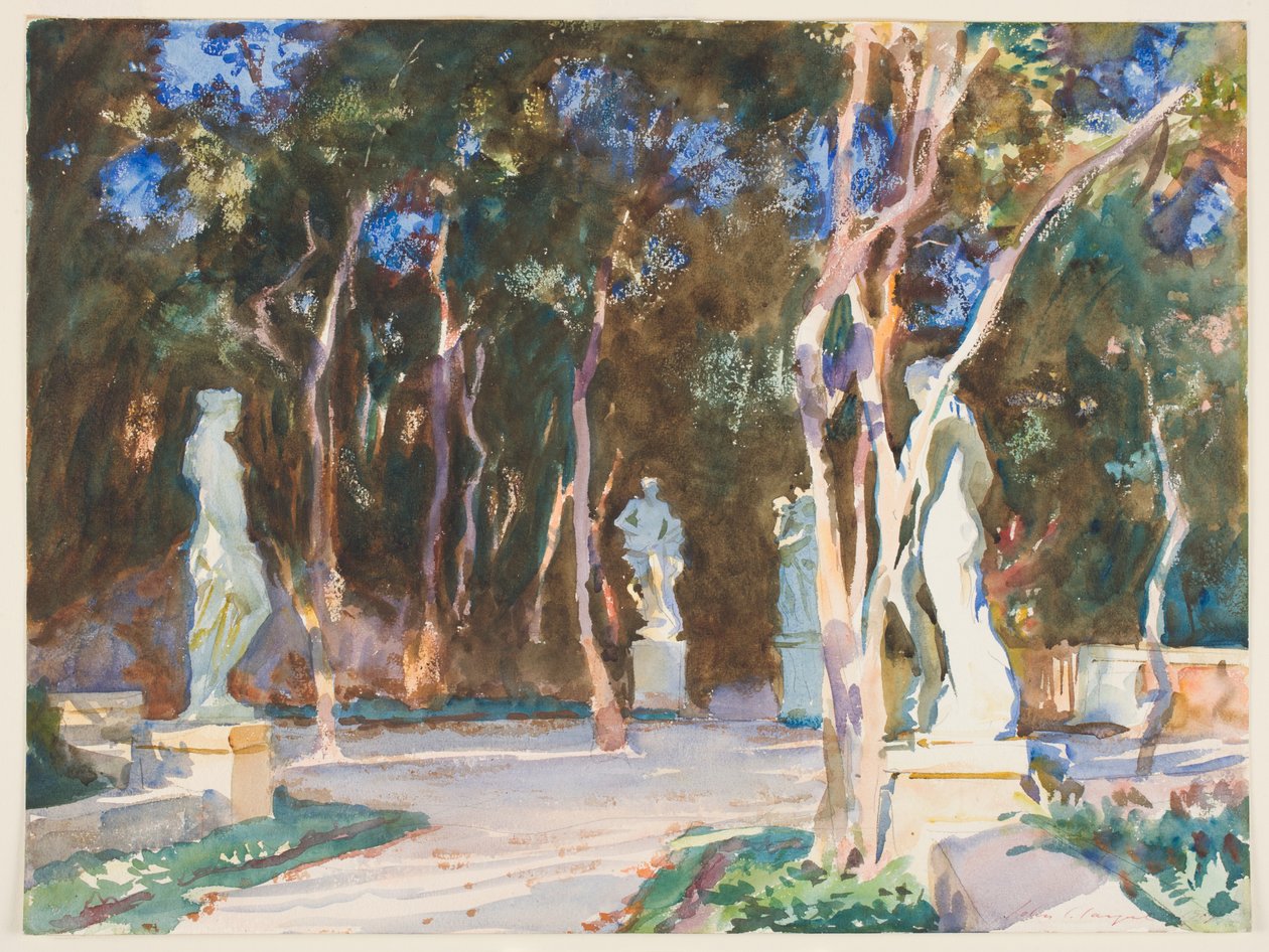 Shady Paths, Vizcaya (wc over grafitt på papir) av John Singer Sargent