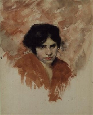 Skisse av en kvinnes hode og skuldre (akvarell på papir) av John Singer Sargent