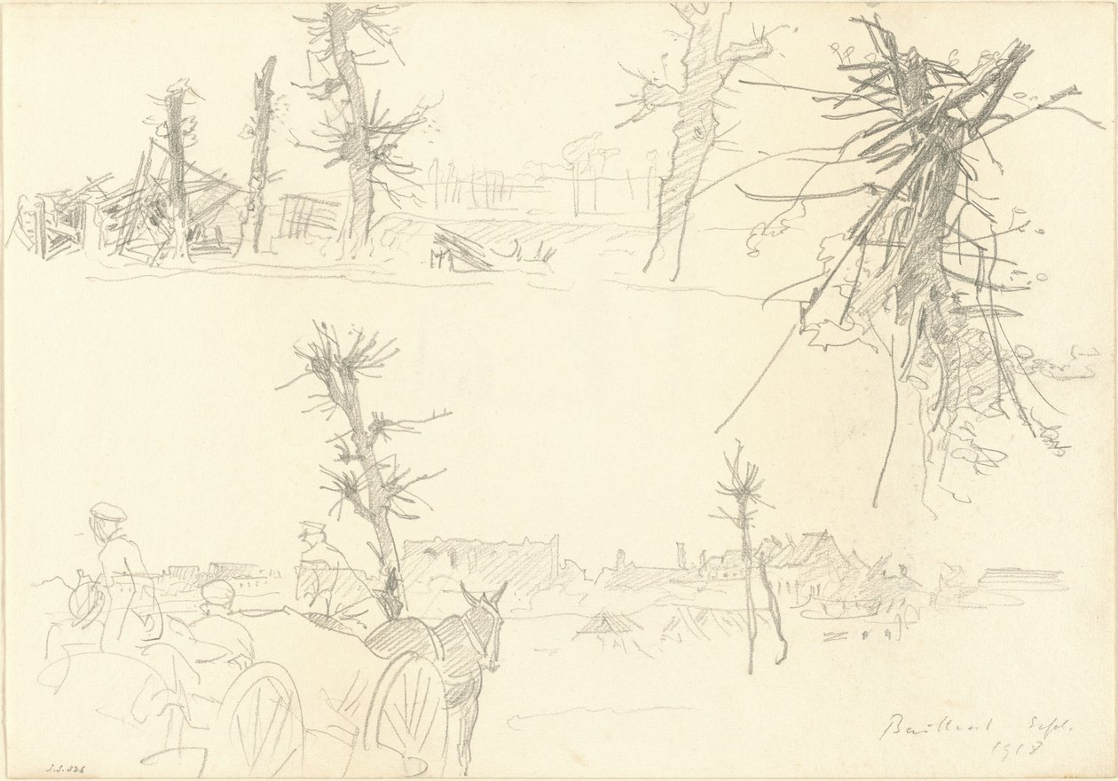 Soldater i et ødelagt landskap [recto] av John Singer Sargent