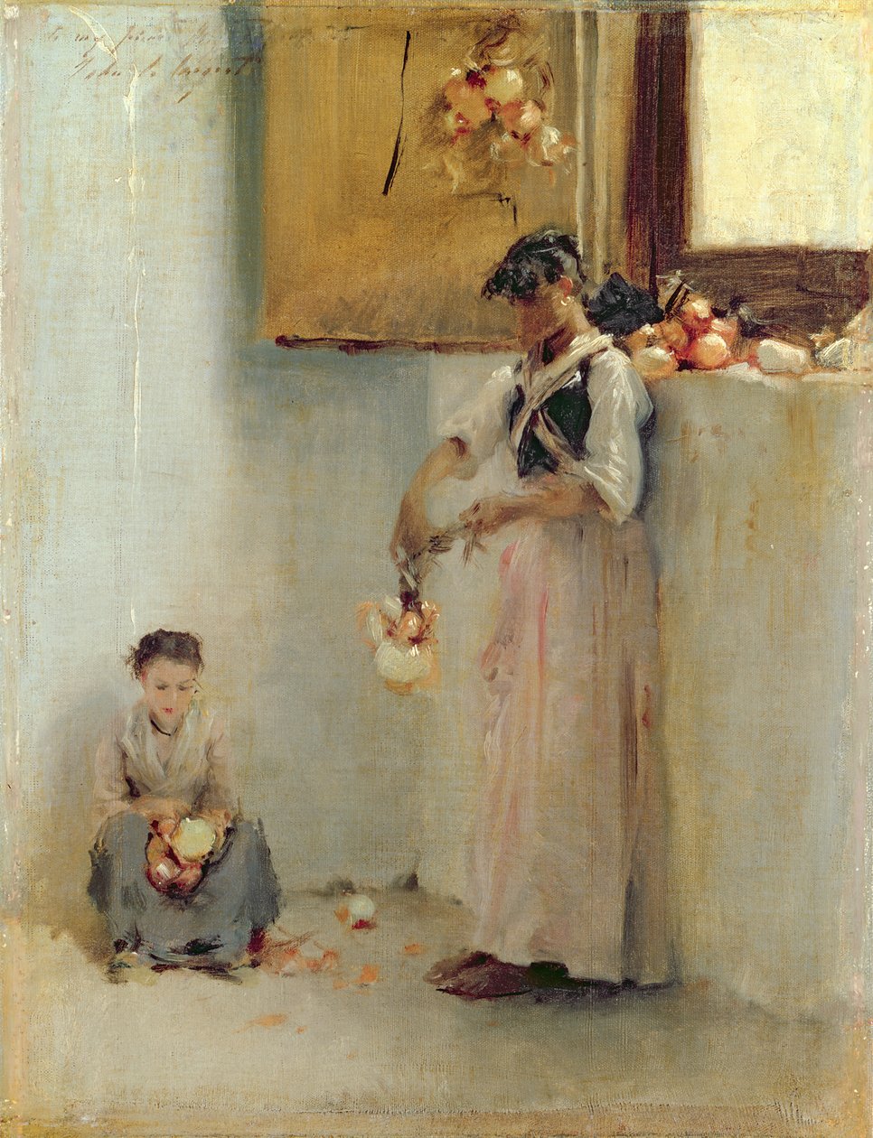 Stringing Onions, ca. 1882 (olje på lerret) av John Singer Sargent