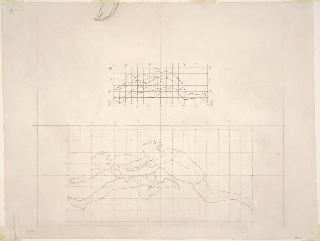 Studier for "To klassiske mannlige figurer som hopper" av John Singer Sargent