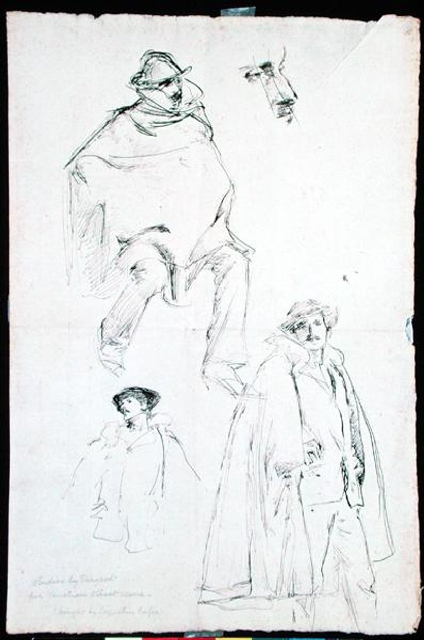 Studie for en venetiansk gatescene (blekk på papir) av John Singer Sargent
