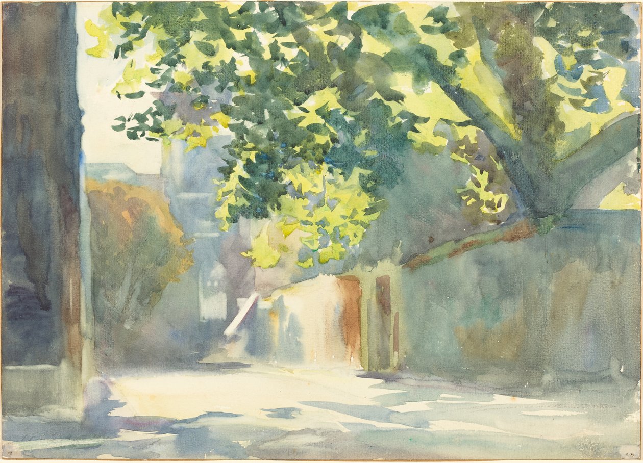 Solbelyst vegg under et tre av John Singer Sargent