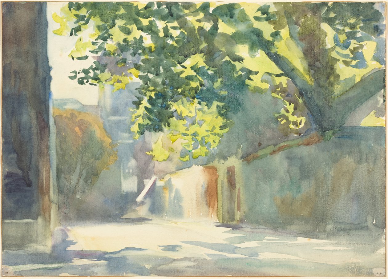 Solbelyst mur under et tre av John Singer Sargent