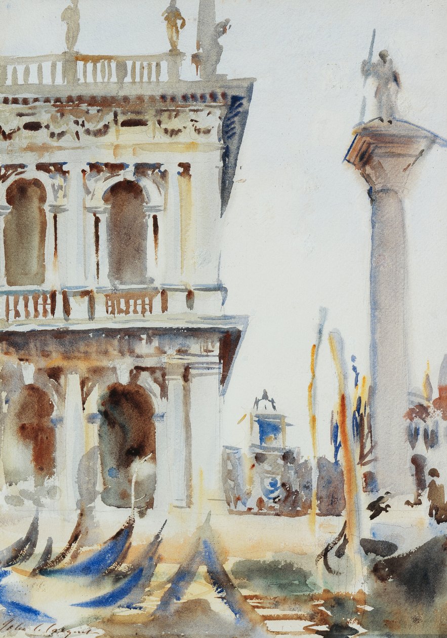 The Corner of the Libreria, med St. Theodore-søylen, Venezia, 1904 av John Singer Sargent