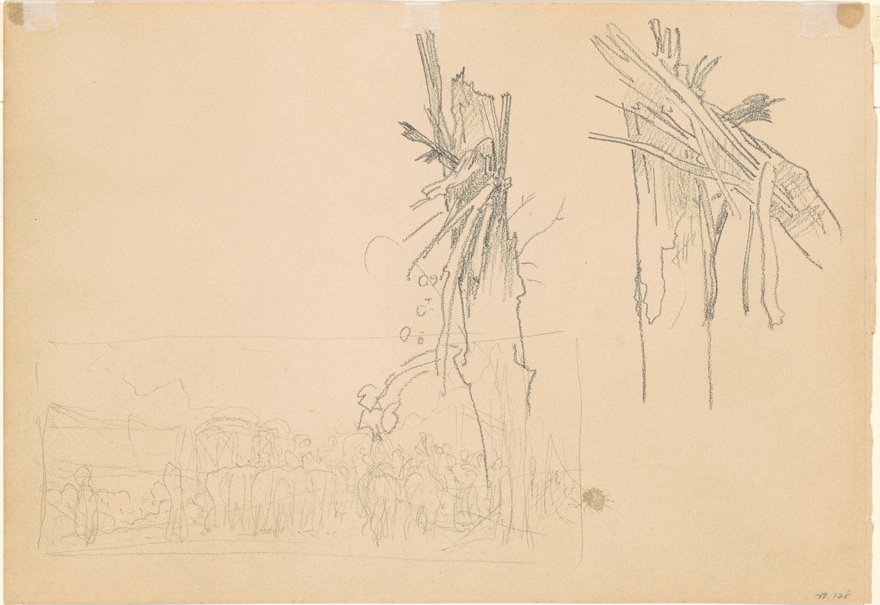 To knuste trær; og studere for "The Road" [verso] av John Singer Sargent