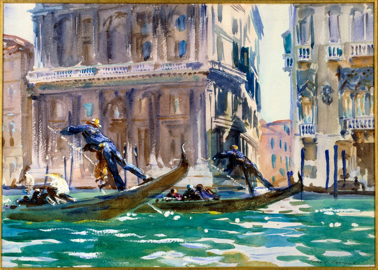 Utsikt over Canal Grande i Venezia, Akvarell av John Singer Sargent (1856-1925) (ec.bitter.) rundt 1906 Paris, musee du petit Palais - Utsikt over Canal Grande i Venezia (også kalt "" On the Canal") . Akvarell av John Singer Sargent (1856-1925) (Ameri av John Singer Sargent