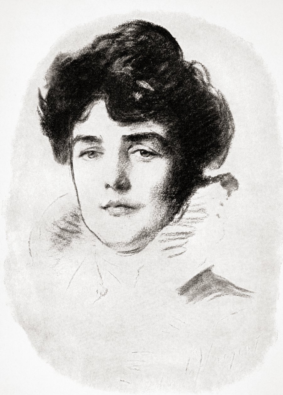 Jeanette Jennie Jerome, Lady Randolph Churchill og mor til Sir Winston Churchill, fra A Roving Commission av Winston S. Churchill pub. av Scribners, 1930 av John Singer after Sargent