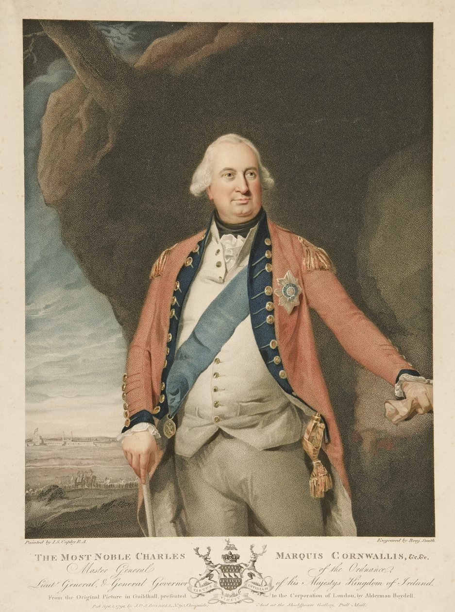 The Most Noble Charles Marquis Cornwallis, pub. 1798 (fargegravering) av John Singleton (after) Copley