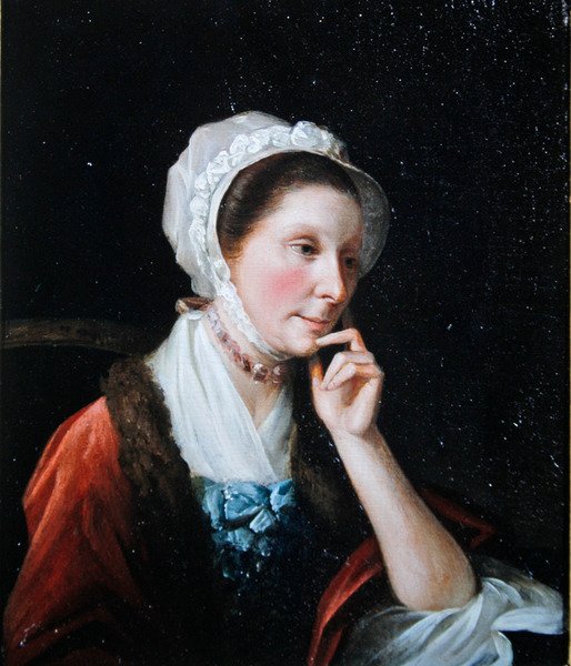 Portrett av en dame (olje på panel) av John Singleton (attr. to) Copley